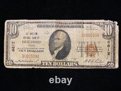 10 $ 1929 Note De La Banque Nationale Hereford Tx Bill Devise Rare Charte # 6812