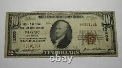 10 1929 Passaic New Jersey Nj National Monnaie Banque Note Bill Ch. #12205 Fine