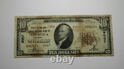 10 1929 Pensacola Florida Fl Monnaie Nationale Banque Note Bill Ch. #9007 Rare