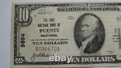 10 $ 1929 Puente Californie Ca Banque Nationale Monnaie Note Bill Ch. # 9894 Fin
