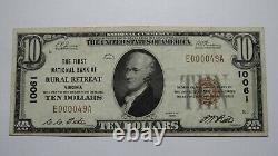 10 1929 Retraite Rurale Virginia Va Monnaie Nationale Bill #10061 Vf++