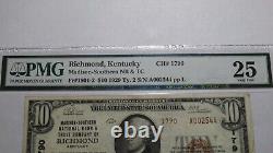 10 1929 Richmond Kentucky Ky Monnaie Nationale Banque Note Bill Ch. #1790 Vf25