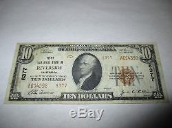 $ 10 1929 Riverside California Ca Billet De Banque National Bill Ch. # 8377 Fine