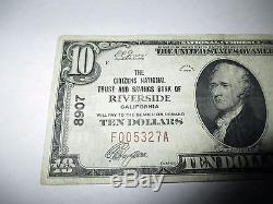 $ 10 1929 Riverside California Ca Note De La Banque Nationale De Billets Bill Ch. # 8907 Vf