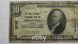 10 $ 1929 Roanoke Virginia Va Banque Nationale Monnaie Note Bill! Ch. # 2737 Rare