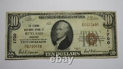 10 1929 Rutland Vermont Vt Monnaie Nationale Banque Bill Charte #1700 Vf