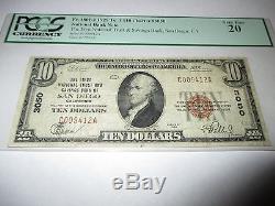 $ 10 1929 San Diego Californie Ca Banque Nationale De Billets De Banque Bill! Ch. # 3050 Vf
