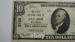 $10 1929 San Jose California Ca National Currency Bank Note Bill Ch. #2158 Fine+