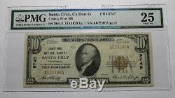 $ 10 1929 Santa Cruz Californie Ca Banque Nationale Monnaie Note Bill # 9745 Vf25