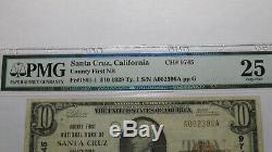 $ 10 1929 Santa Cruz Californie Ca Banque Nationale Monnaie Note Bill # 9745 Vf25
