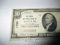 $ 10 1929 Santa Fe Nouveau-mexique Nm Banque De Billets De Banque Nationale Bill! Ch # 1750 Fine
