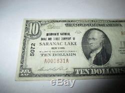 $ 10 1929 Saranac Lake New York Ny Billet De Banque National Bill Ch. # 5072 Vf