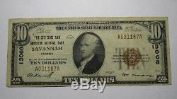 10 $ 1929 Savannah Géorgie Ga Banque Nationale Monnaie Note Bill Ch. # 13068 Fin