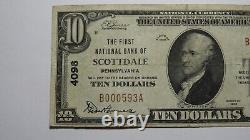 $10 1929 Scottdale Pennsylvania Ap National Monnaie Banque Note Bill Ch #4098 Vf+