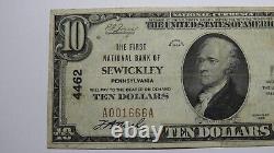 10 1929 Sewickley Pennsylvania Ap National Monnaie Banque Note Bill Ch. #4462 Vf