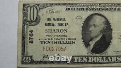 $10 1929 Sharon Pennsylvania Pa National Currency Bank Note Bill Ch. #8764 Vf