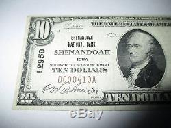 10 $ 1929 Shenandoah Iowa Ia Note De La Banque Monétaire Nationale Bill! Ch. # 12950 Vf