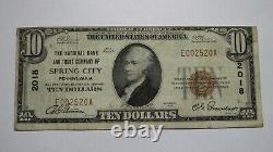 $10 1929 Spring City Pennsylvania Ap National Monnaie Banque Note Bill #2018 Rare