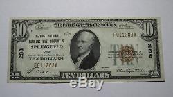 10 $ 1929 Springfield Ohio Oh Banque Nationale Monnaie Note Bill Ch. # 238 Xf ++