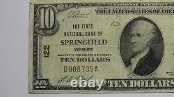 $10 1929 Springfield Vermont Vt Monnaie Nationale Charte De Billets De Banque #122 Vf