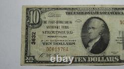 10 $ 1929 Stroudsburg Pennsylvania Ap Monnaie Nationale Note De La Banque Bill #3632 Rare