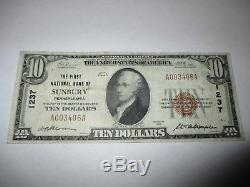 10 $ 1929 Sunbury Pennsylvanie Pa Banque De Billets De Banque Nationale Note Bill Ch # 1237 Vf
