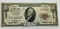 10 $ 1929 Tacoma Washington Wa Banque Nationale Monnaie Note Bill 12292 Puget Sound