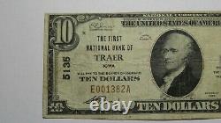 10 $ 1929 Traer Iowa Ia Monnaie Nationale Banque Bill Charte #5135 Fine+