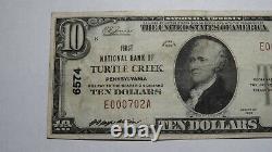 $10 1929 Turtle Creek Pennsylvania Pa National Currency Bank Note Bill! #6574 Vf