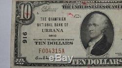 10 $ 1929 Urbana Ohio Oh Banque Nationale Monnaie Note Bill! Ch. # 916 Très Fine