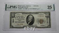 $10 1929 Washington Indiana In National Currency Bank Note Bill! #3842 Vf25 Pmg