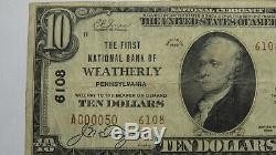 10 $ 1929 Weatherly Pennsylvania Pa Banque Nationale Monnaie Note Bill Ch. # 6108 Vf