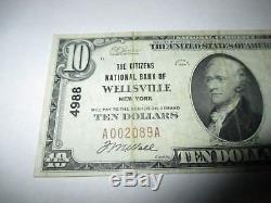$ 10 1929 Wellsville, New York, Ny Bill De Billet De Banque National! Ch. # 4988 Fine