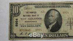 10 $ 1929 West Alexander Pennsylvania Pa Banque Nationale Monnaie Notez Le Projet De Loi # 8954