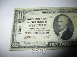 10 $ 1929 Westfield Massachusetts Ma Banque De Billets De Banque Nationale Bill! Ch. # 1367