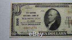 10 $ 1929 Wilmington Delaware De Banque Nationale Monnaie Note Bill Ch. # 3395 Vf
