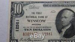 10 $ 1929 Winslow Arizona Az Banque Nationale Monnaie Note Bill! Ch. # 12581 Vf35