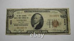 10 1929 Yonkers New York Ny Monnaie Nationale Banque Note Bill Ch. #653 Fine