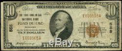 10 $ Fond Du Lac Wisconsin Première Banque Nationale 1929 # 555monnaie Nationale