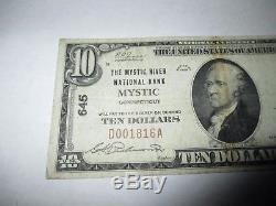 10 M $ 1929 Mystic River Connecticut Ct Monnaie Nationale Note De Banque # 645 Vf