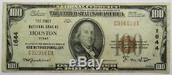 100 $ 1929 Houston Texas Type 1 Ch1644 Première Banque De Monnaie Nationale Note # 18346f