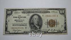 $100 1929 Minneapolis Minnesota Réserve Fédérale Monnaie Nationale Banque Note Bill