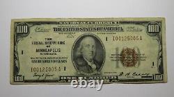 100 $ 1929 Minneapolis Mn Monnaie Nationale Note Banque De Réserve Fédérale Note Vf