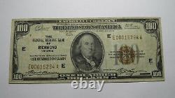 100 $ 1929 Richmond Virginia Va Monnaie Nationale Banque Note Bill! Réserve Fédérale