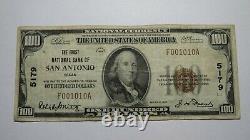 100 $ 1929 San Antonio Texas Tx Monnaie Nationale Banque Note Bill Ch. #5179 Vf+