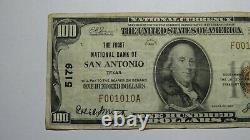 100 $ 1929 San Antonio Texas Tx Monnaie Nationale Banque Note Bill Ch. #5179 Vf+