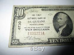 1029 $ 1929 Duquesne Pennsylvanie Pa Banque Nationale De Billets De Banque Note! # 4730 Amende