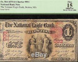1875 $ 1 Billet De Banque National Eagle Bank Boston À Grande Monnaie En Papier Monnaie