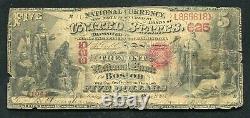 1875 $ 5 Tremont National Bank Of Boston, Ma Monnaie Nationale Ch. #625 Unique