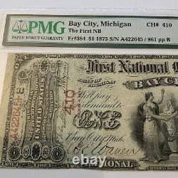 1875 Michigan $1 National Currency First National Bank Bay City Michigan Pmg